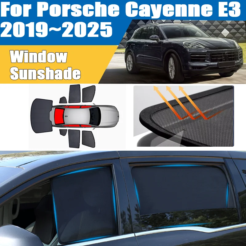 

Для Porsche Cayenne E3 2019~2025: Сетка-шторка на лобовое стекло для защиты от солнца и УФ-излучения, теплоизоляционная, аксессуар для автомобиля