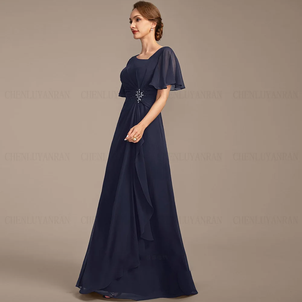 Simple A-line Mother of the Bride Dresses 2024 Short Sleeves Long Wedding Guest Gowns Beading A-line Dress Women For Wedding