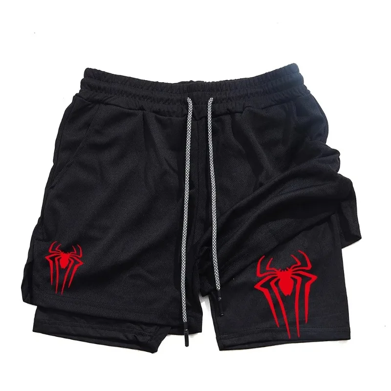 Men's fitness shorts, quick drying sports 2-in-1 with mobile phone pocket, towel bag, sports shorts