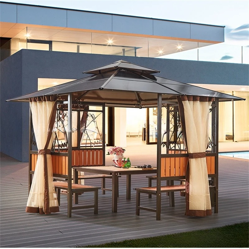 Outdoor Gazebo Family Villa Courtyard Agritainment Straw Shed Log Cabin Straw Wrought Iron Pavilion Four Corners Thatch Pavilion