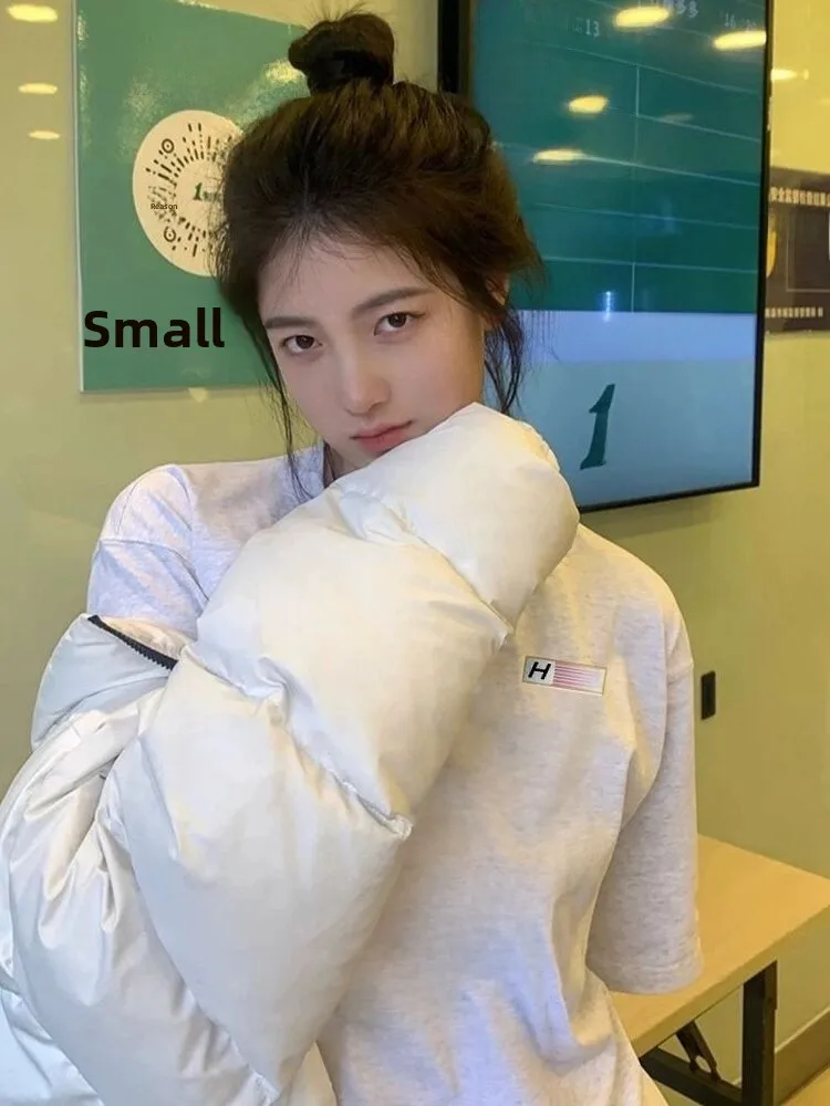 

Женская свободная летняя футболка в стиле ретро American 00% хлопок White ey ort Sve Top Ins Commute Sle round Ne