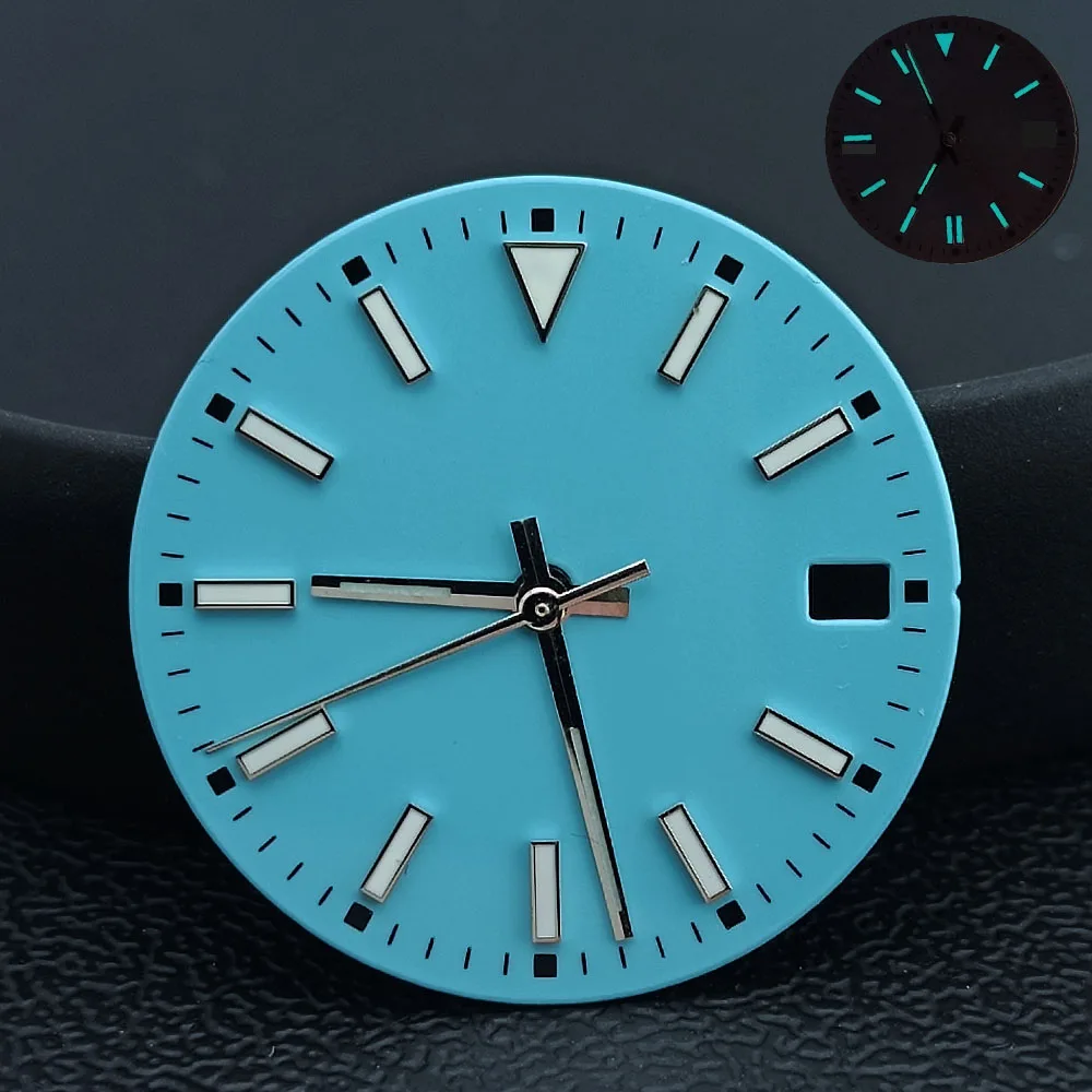 28.5MM single/no calendar blue-green illuminated dial with hands suitable for N H35/2815/2836/2824 movement watch accessories