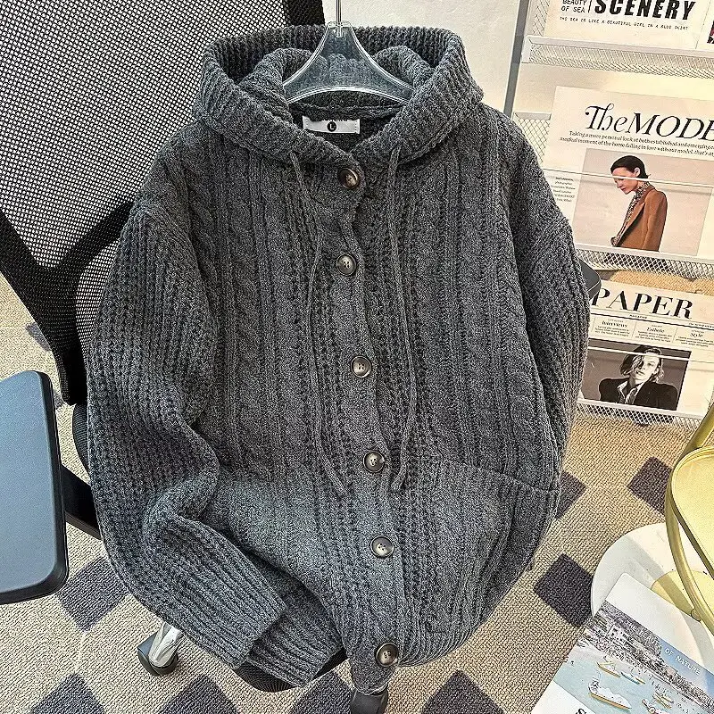 

Большой размер, осенне-зимний вязаный свитер с капюшоном, мужская модная верхняя одежда, повседневный длинный кардиган из полиэфирного волокна