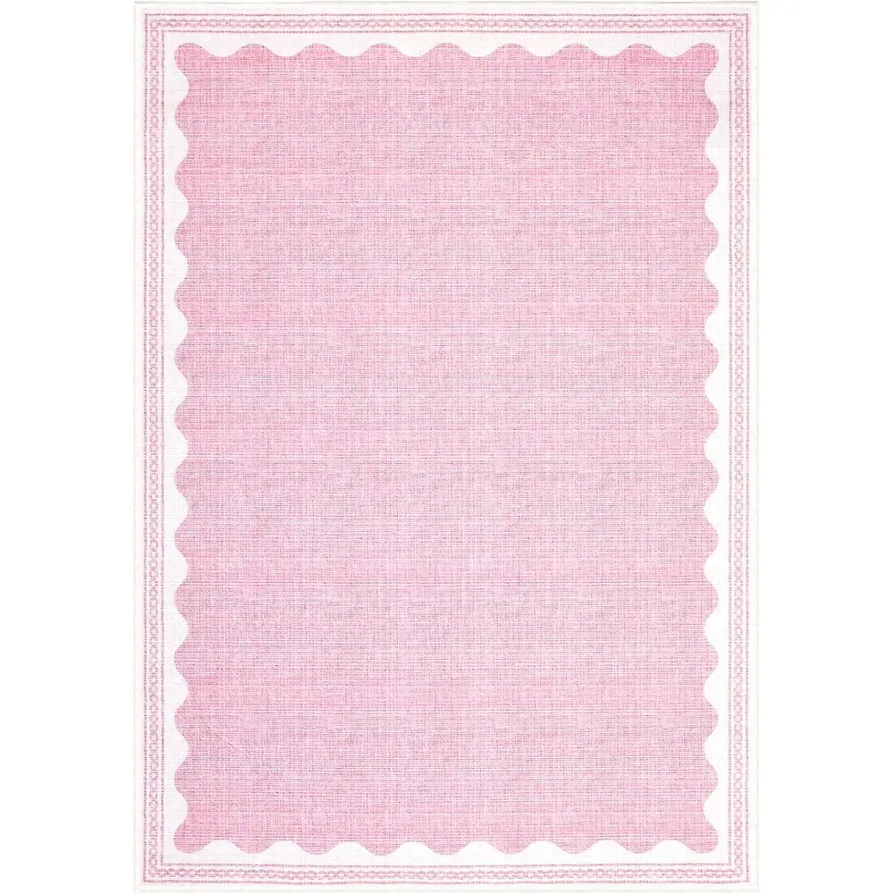 4x6 Pink Scalloped Area Rug for Entryway, Bedroom, or Living Room - Washable and Non-Slip