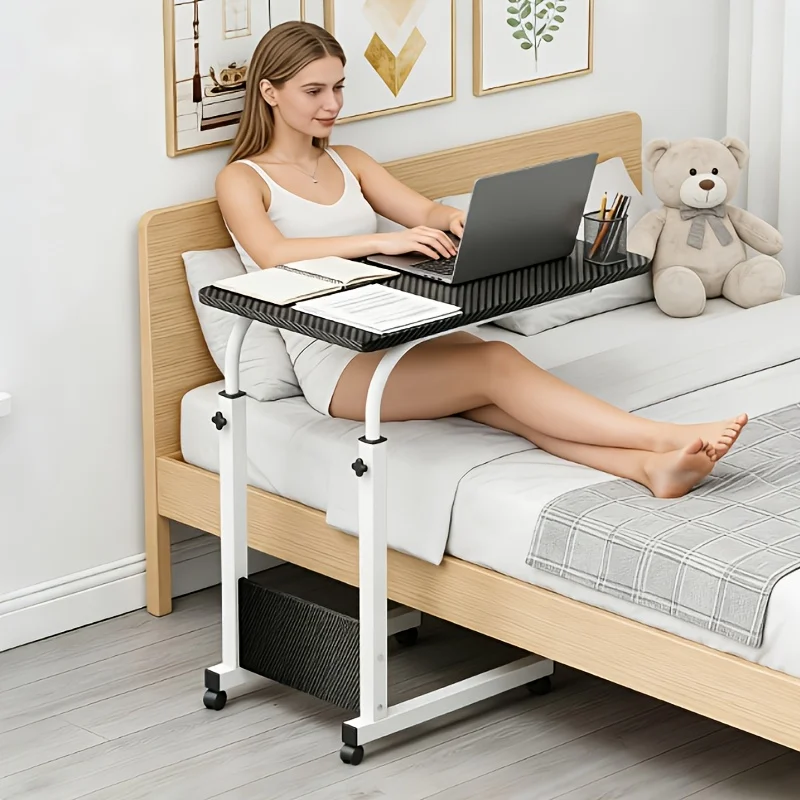 Portable Height Adjustable Rolling Laptop Cart, Overbed Table with Wheels, Multifunctional Side Table for Reading, Eating, Working on Bed & Couch