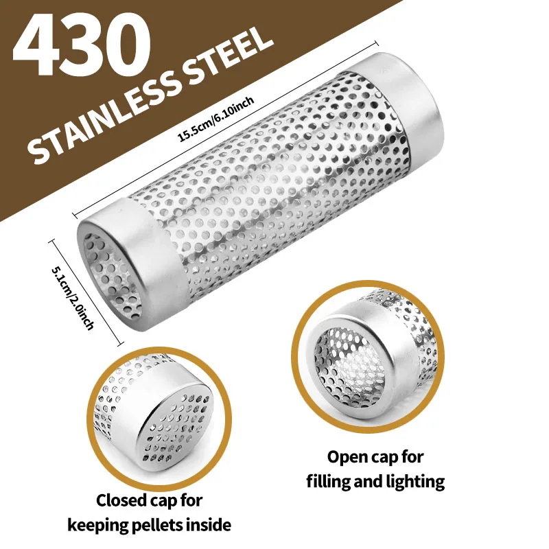 1 pc stainless steel Barbecue smoking tube with dense diffuser holes pellet smoker tube durable and rust resistant