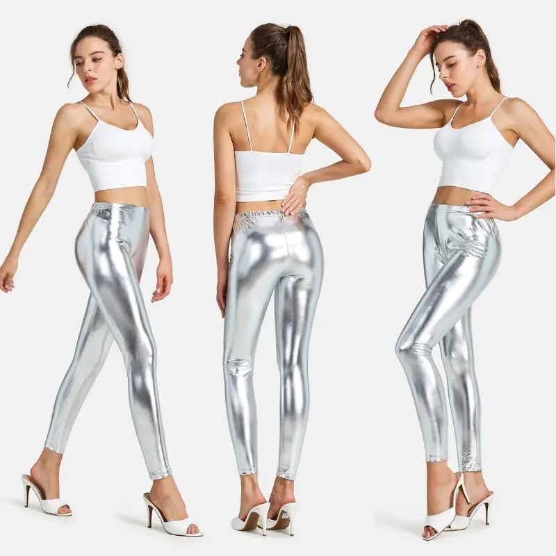 Shiny Women Metallic Leggings Candy Color Fitness Pants PU Slim Sport Trousers Sexy Dancing Party Jeggings Ladies Yoga Fit Pants