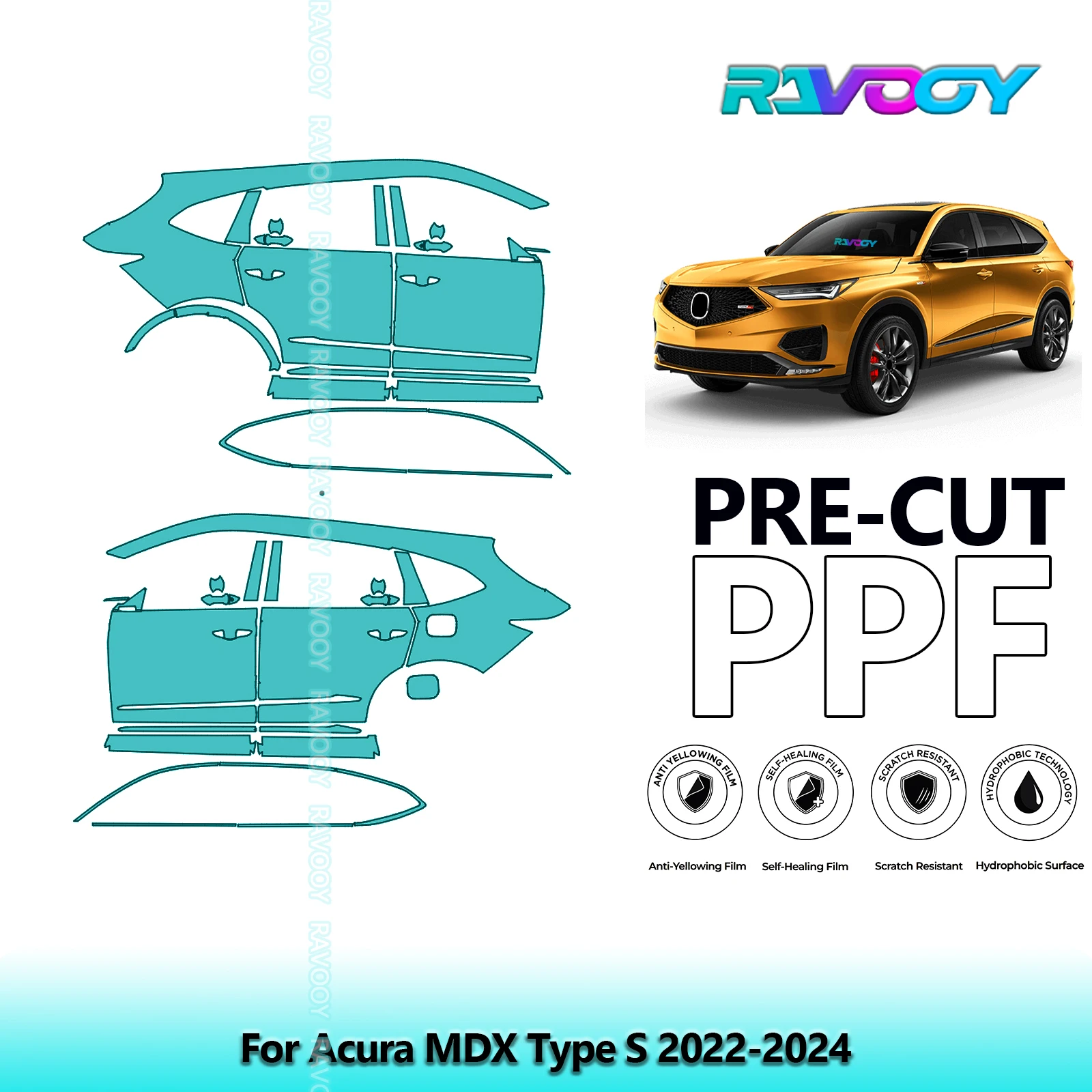 ل Acura MDX Type S 2022-2024 8.5mil واضح ماتي قبل قطع باب PPF ومجموعة عمود A/B مجموعة طبقة حماية الطلاء من البولي يوريثان