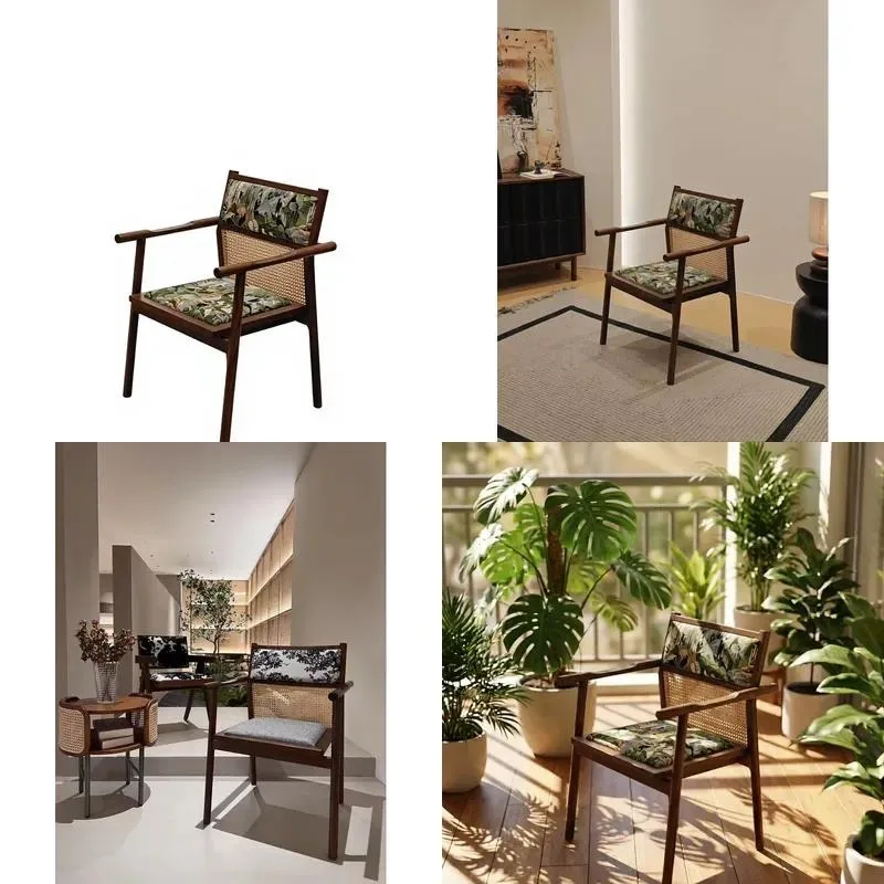 Medieval Style Solid Wood Dining Chair with Armrests for Hotels Restaurants Apartments Villas Shopping Malls