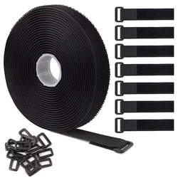 5/6/8/10M Reusable Nylon Hook Loop Fastening Cable Tape Cut-To-Length Self-Adhesive Securing Strap With Buckle For Organizer