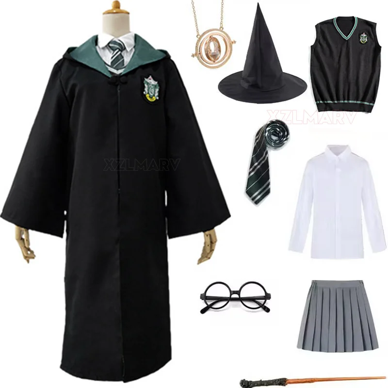 Women Magic College Uniform For Kids Adult Hufflepuff Slytherin Style Robe Cloak Sweater Heromions Cosplay Halloween Costume