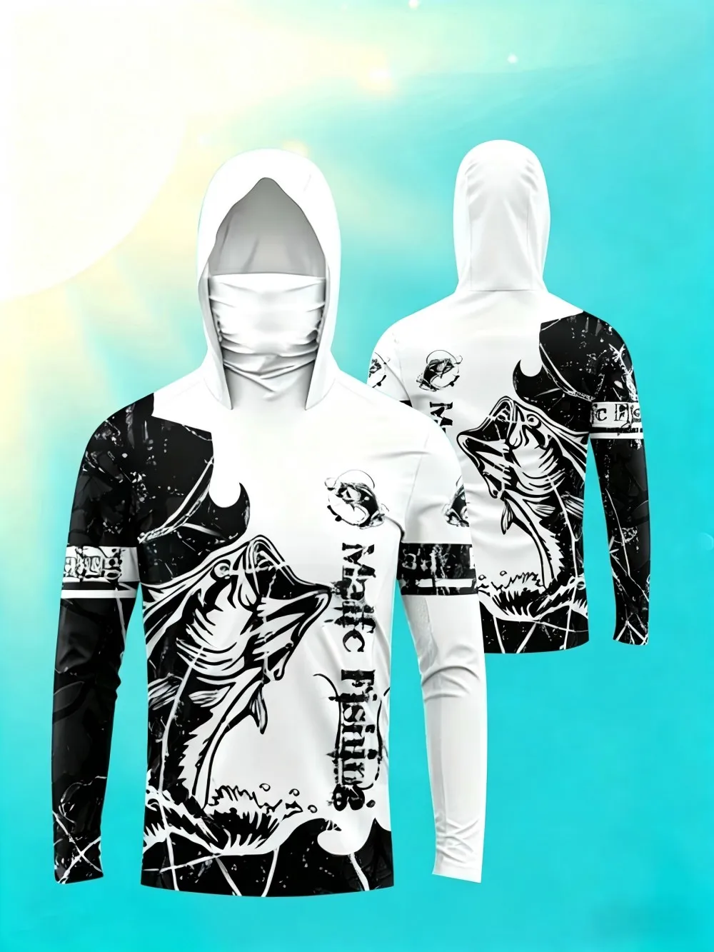 American Men's Summer Striped Letter Print Comfortable Breathable Hooded Fishing Suit Long Sleeved T-Shirt Outdoor Casual Top image 4