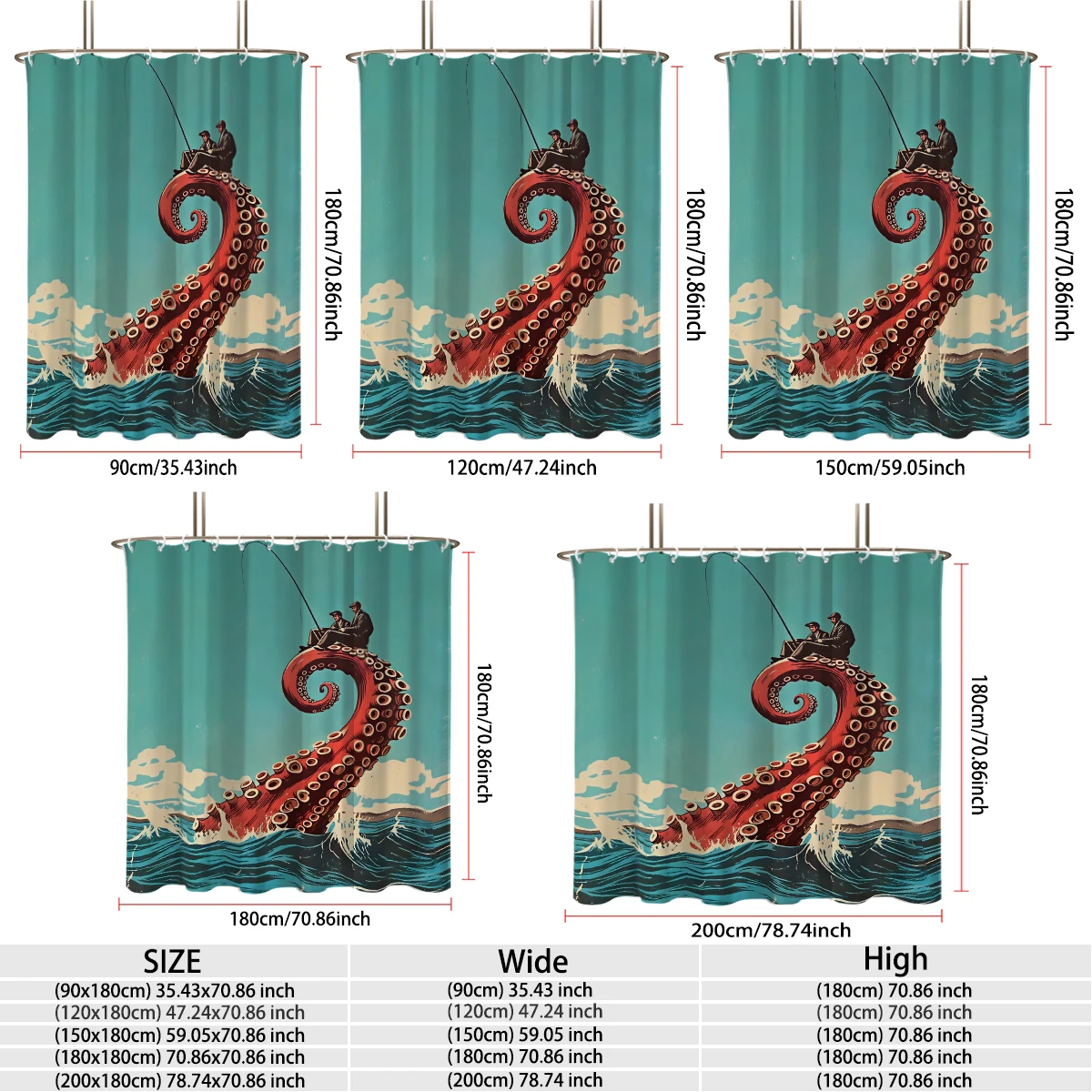1PC Retro Octopus Tentacle Fishing Men's Shower Curtain Waterproof Shower Curtain Partition Privacy Hanging Curtain