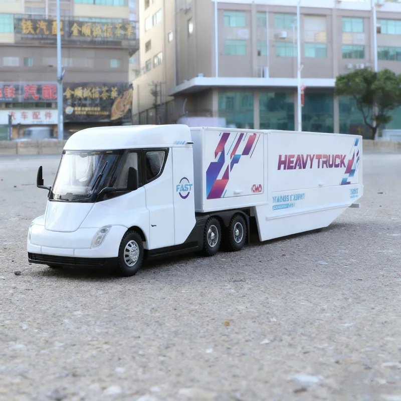

1:32 Alloy Electric Semi Trailer Truck Model Diecast Metal Container Transport Truck Vehicle Car Model Sound Light Kids Toy Gift