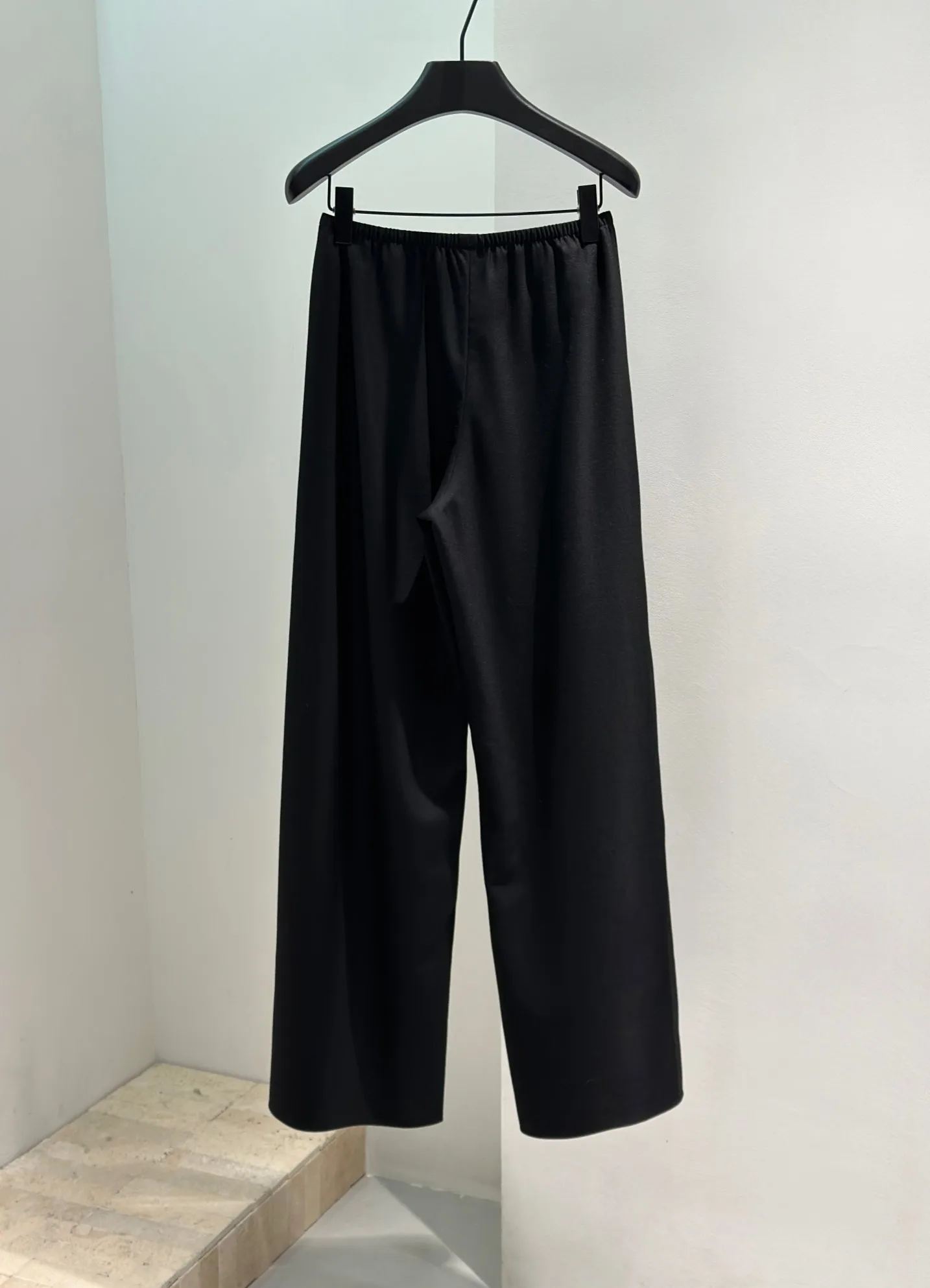 French Style Women 100% Wool Solid Elastic Waist Wide Leg Pants Elegant Lady All Match Long Trousers Pant 2025 Autumn