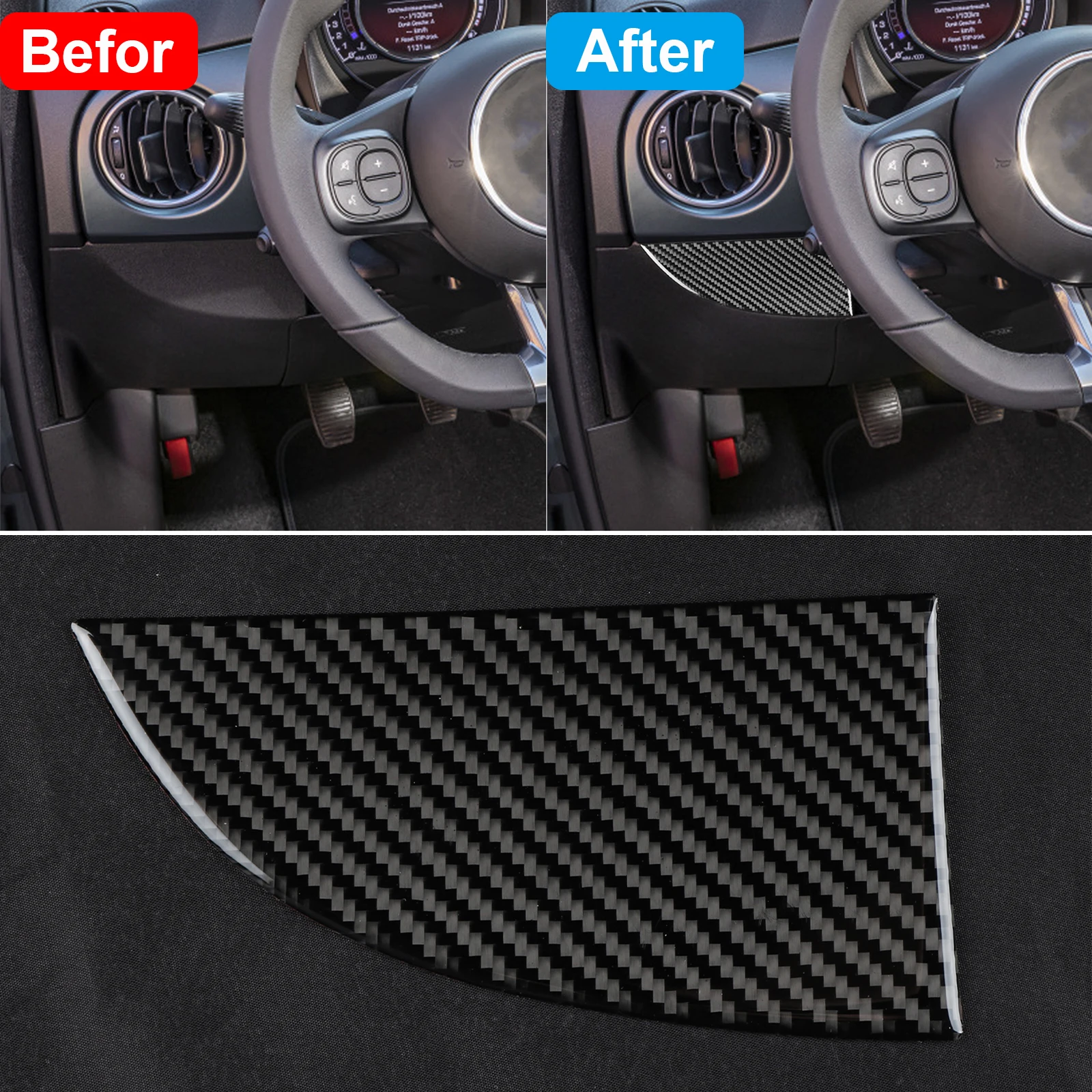 Carbon Fiber Black Custom Below Driver Side Car Air Vent Panel Cover Trim For Fiat 500 2012-2015 Auto Interior Mouldings