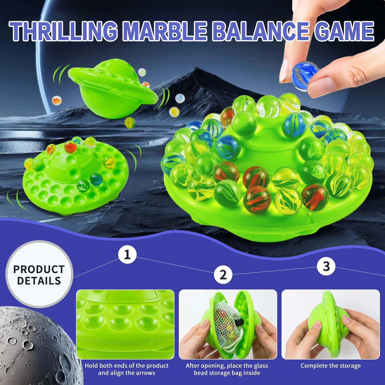 Gioco di equilibrio in marmo di vetro per divertimento in famiglia 1-4 giocatori Giocattolo impilabile con 60 marmo colorato Gioco da tavolo educativo Bambini Adulti