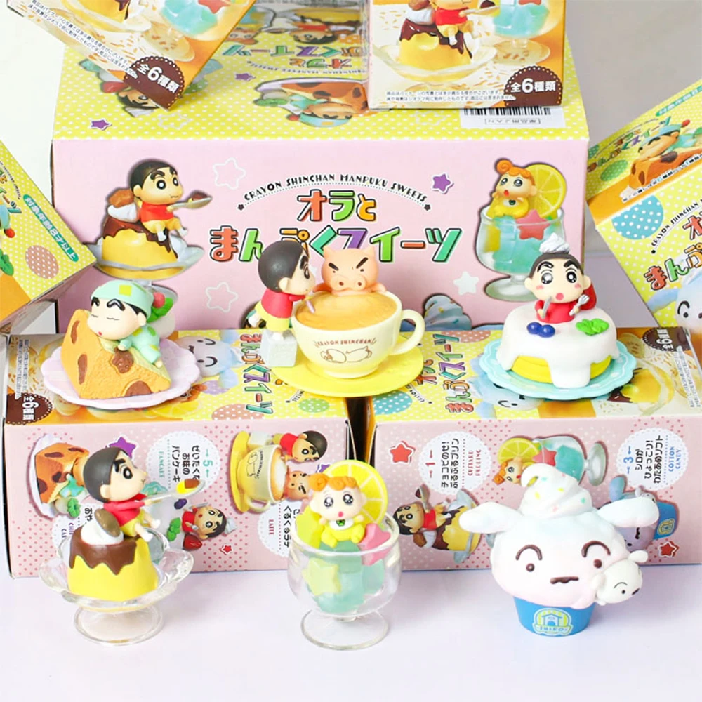 

Cartoon Toy Crayon Shin-chan Food Version Coffee Shop Dessert Afternoon Tea Decoration Anime Figure Assembly Toy Children Gift