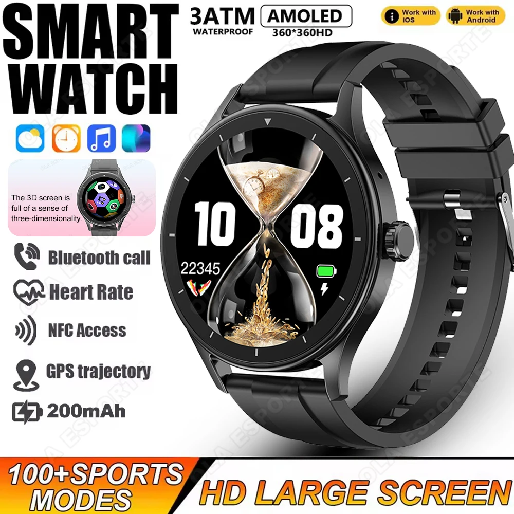 

2025 New Watches NFC Smartwatch Man Compass 1.52" HD AMOLED Screen Waterproof Bluetooth Call Sport Tracker Smart Watch Men Woman