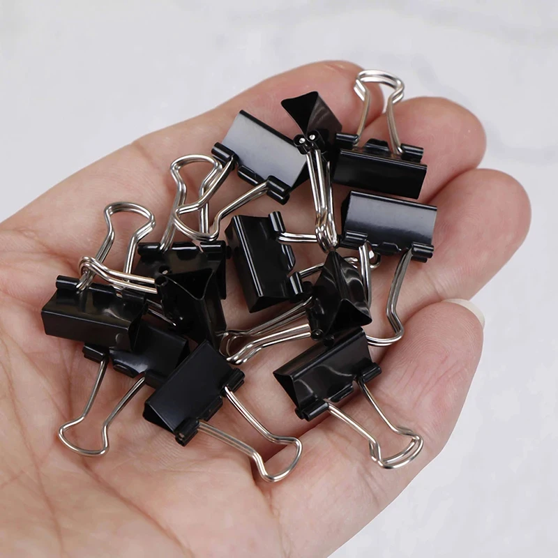 10-20pcs Paper Clip 19/25mm Foldback Metal Binder Clips Black Grip Clamps Office School Stationery Paper Document Clips