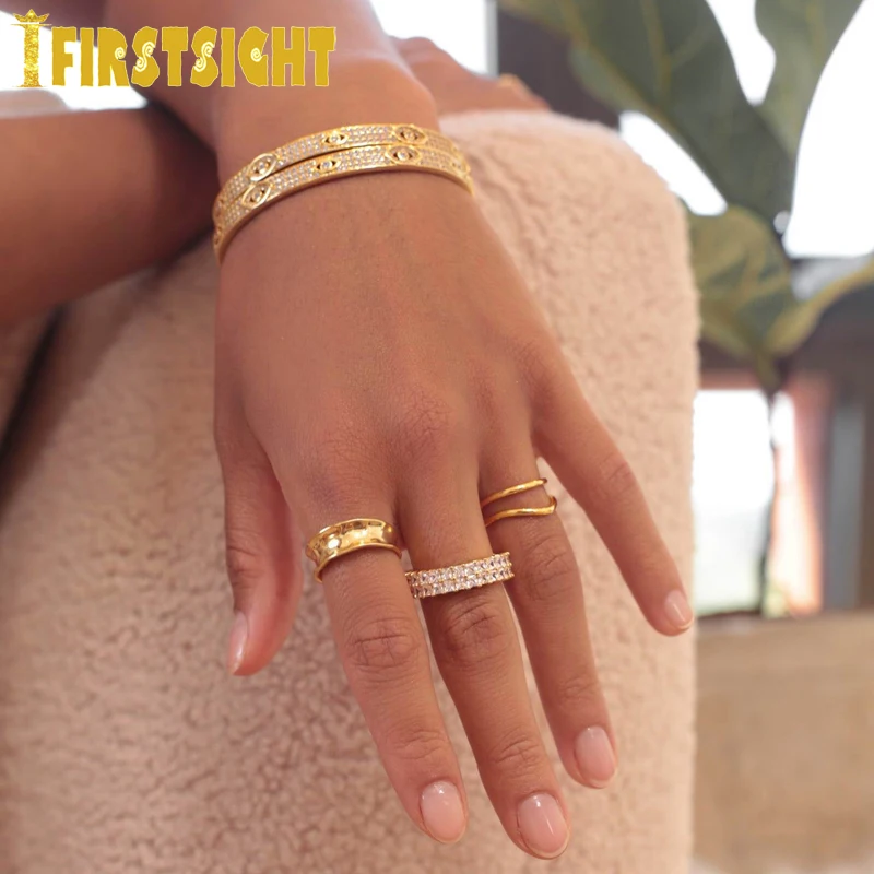 

New Iced Out Bling Spikes CZ Cubic Zirconia Eye Bangle Gold Silver Color Lucky Eyes Charm Bracelet Hip Hop Women Men Jewelry