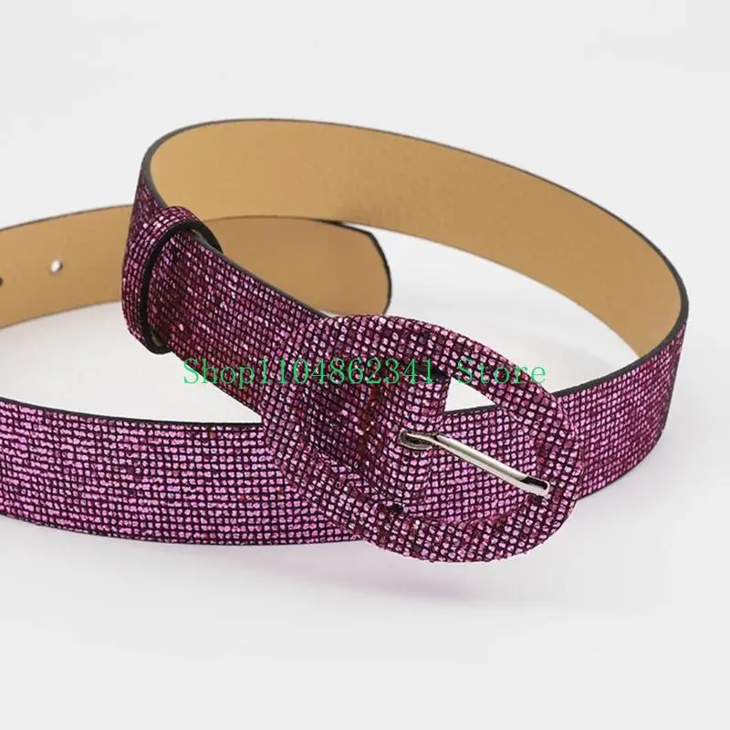

652F Locomotive Women Belts with Sequins Light Luxury Ladies All-match Waistband