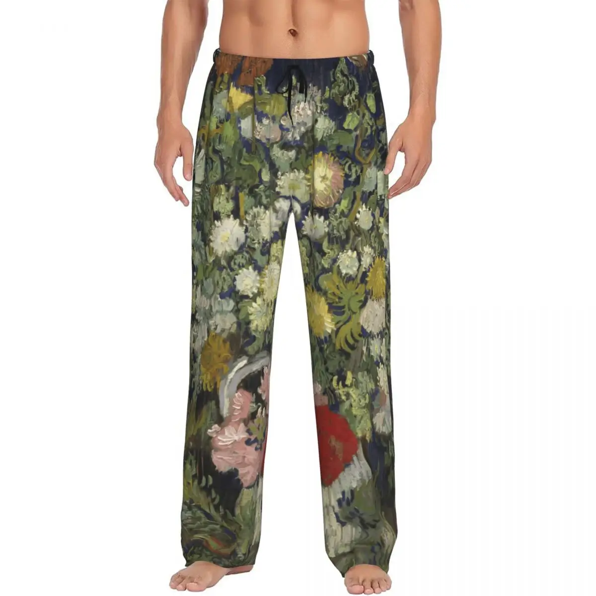 Custom Print Vincent Van Gogh Pajama Pants for Men Impressionist Painter Sleep Sleepwear Bottoms with Pockets