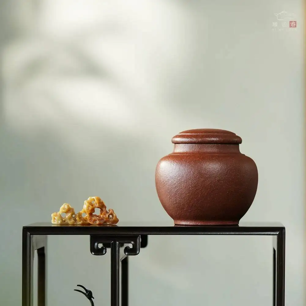 Yihu Chun Premium Yixing Zisha Master Handmade Tea Canister, Small Original Mine Jingpo Clay Canister