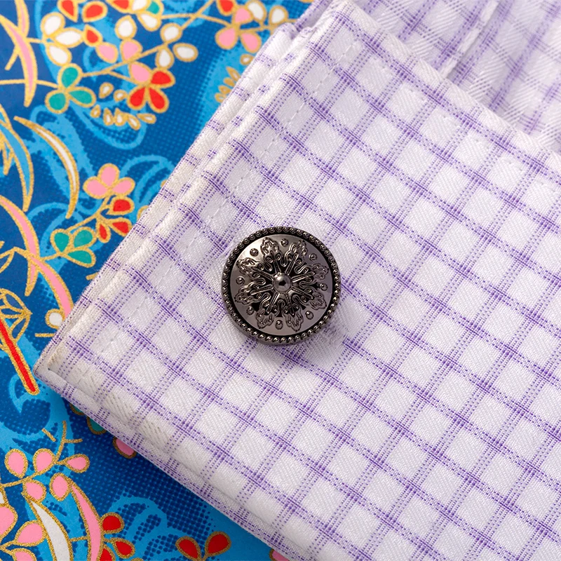 KFLK jewelry shirt cufflinks for mens gift Black Flower Brand cuff links buttons  High Quality abotoaduras gemelos guests