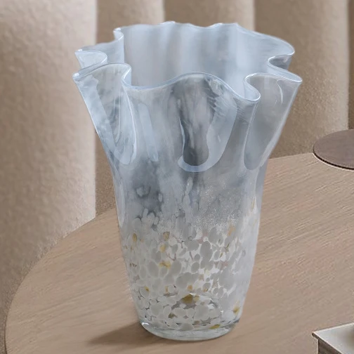Light Blue Gradient Polka Dot Handmade Hydroponic Cabbage Glass Vase Home Decoration Flower Set