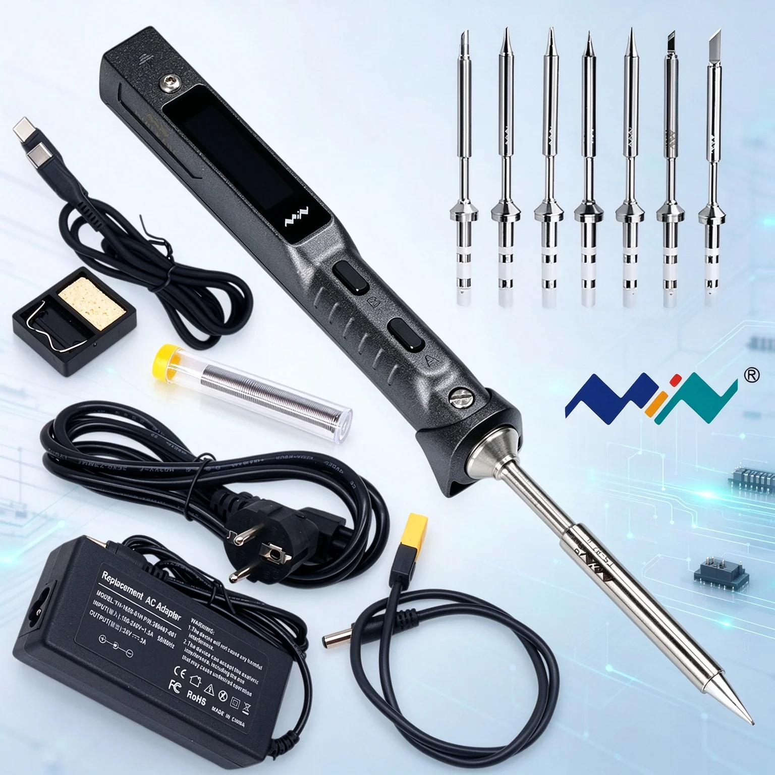 MINIWARE TS101 Electric Soldering Iron with Power Supply Set 7 Tips Option Mini Digital  Welding Station Adjustable Temperature
