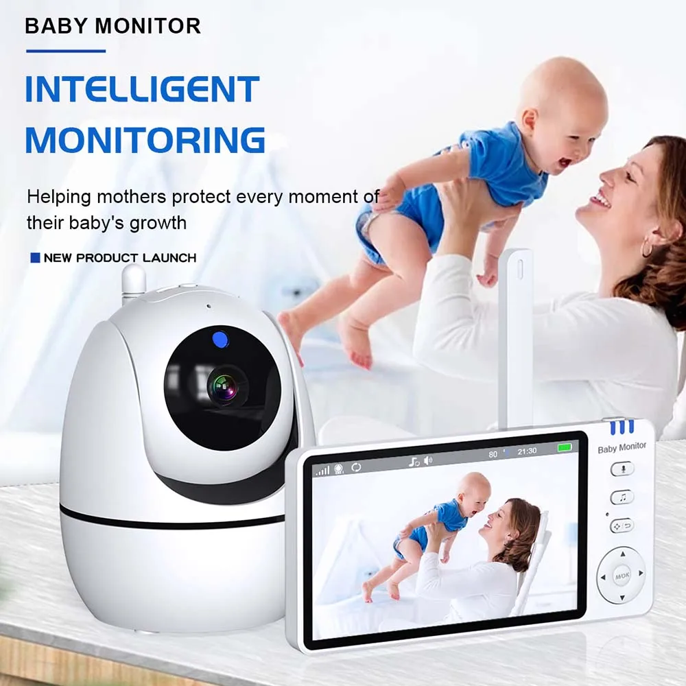 5 Inch Video Baby Monitor Indoor Mini Kids Surveillance cameras Security Protection Two-way Audio Baby Camera Temperture Display