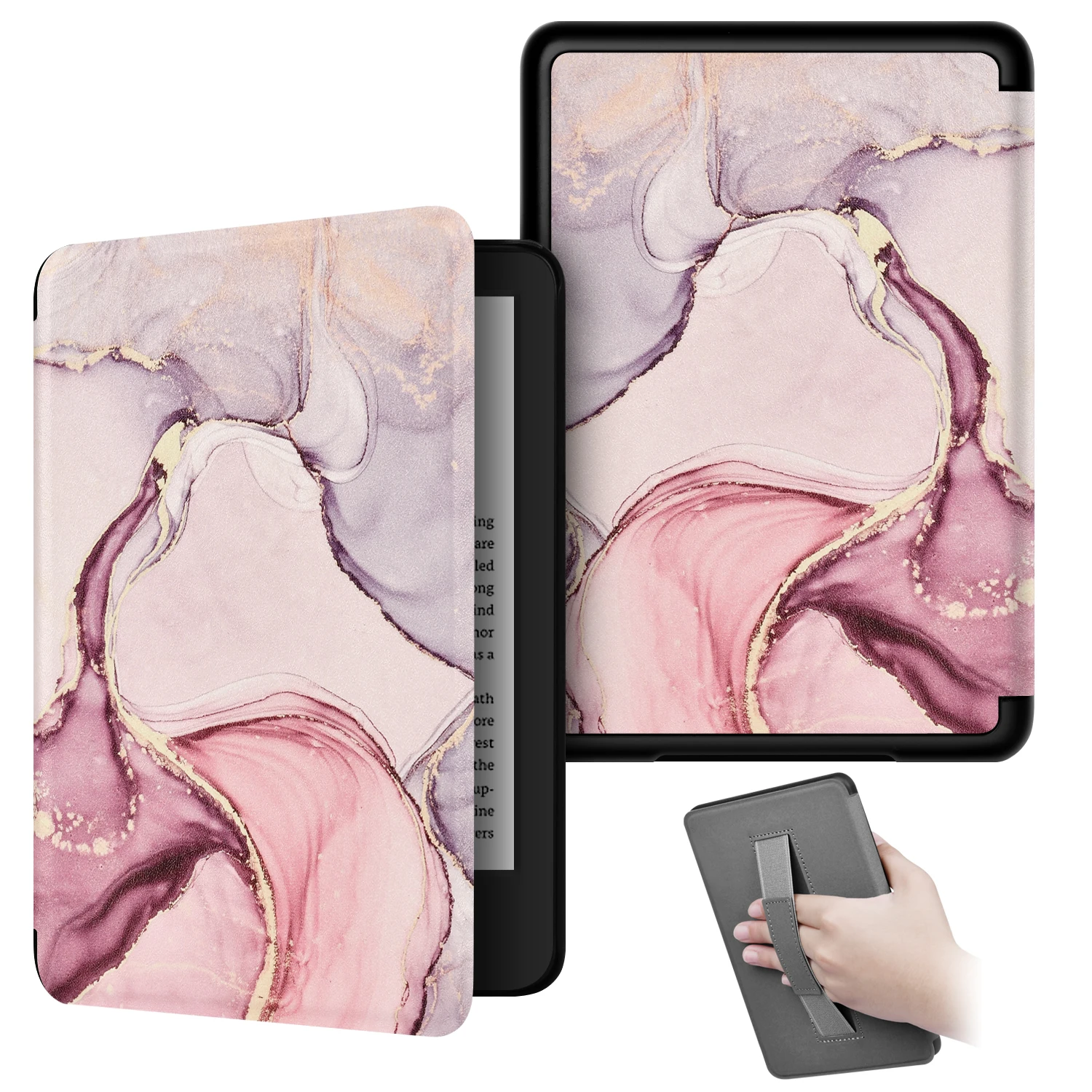 For Kindle 12th RS23CV Smart Case with Hand Strap Painted PU Leather Cover for Kindle 11th C2V2L3 Magnetic Protective Slimshell