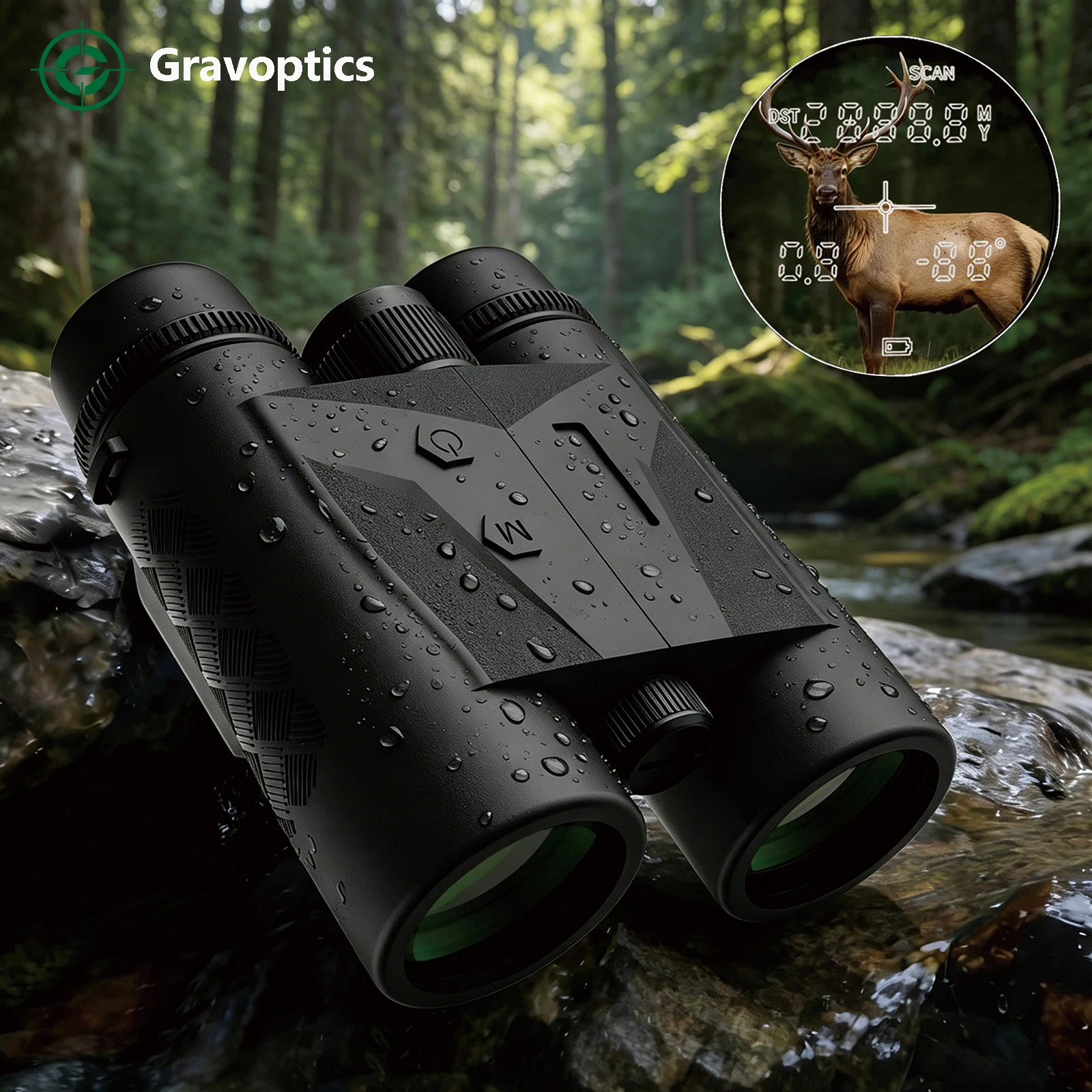 Gravoptics 10x42 HD Binoculars with Laser Rangefinder IP65 Waterproof Magnesium Alloy Hunting Telescope Up to 2400 Meters
