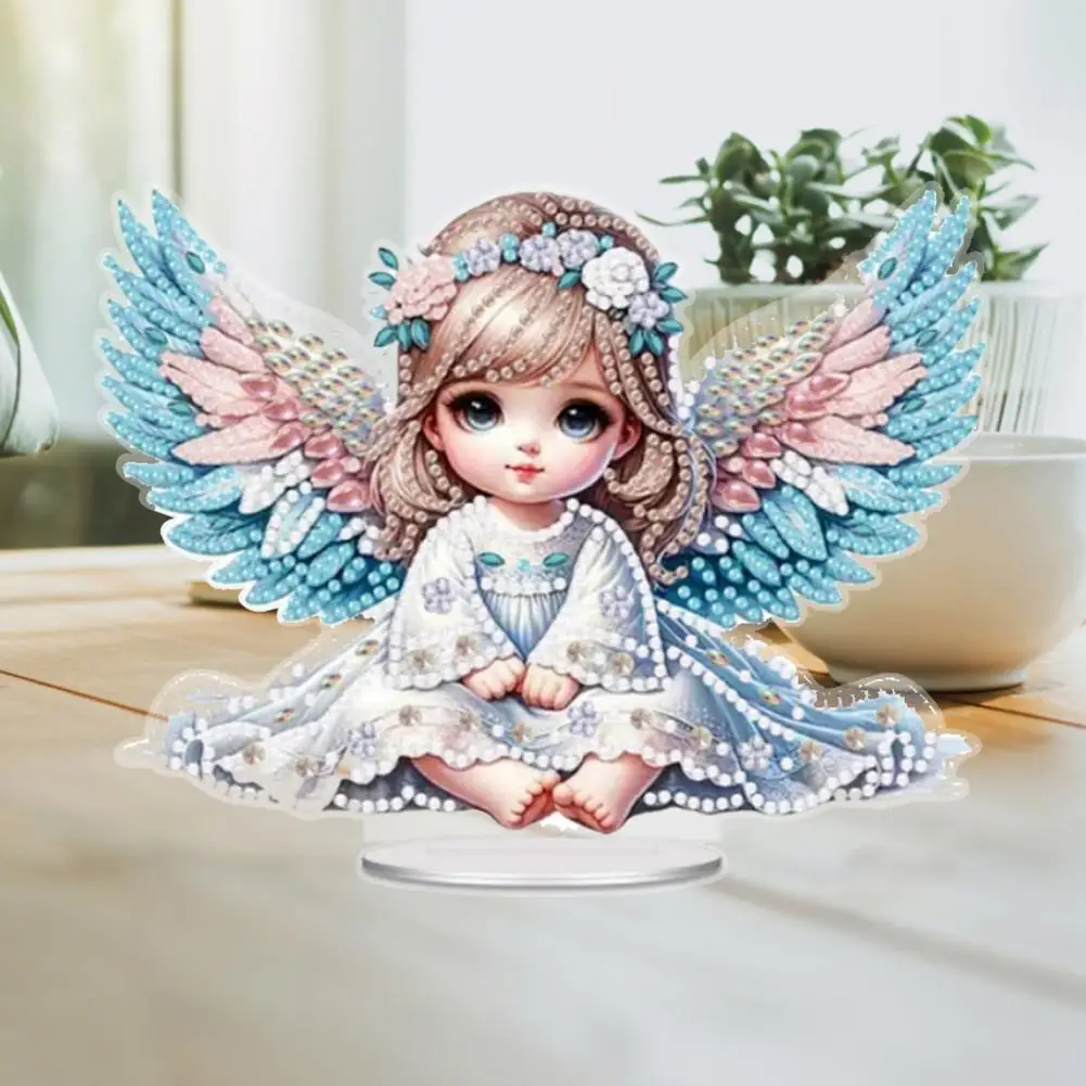 DIY Rhinestone Painting Kit Stand Up Angel Figure Tabletop Gem Art Set Christmas Rhinestone Painting Craft Desk Ornament