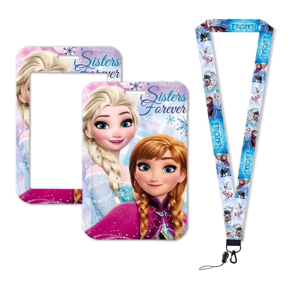 New Frozen 2 Elsa Anna Princess Olaf Cute Design Badge Holder Id Credit Card Pass Hang Rope Lanyard Accessories Gifts