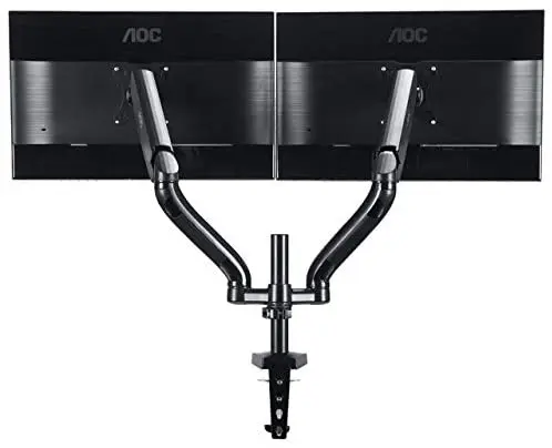 

Dual Computer Monitor Arm Mount, Gas Struts Supporting up to 19.4 lbs and up to 27" on Each arm. Grommet and C-clamp mounts Incl