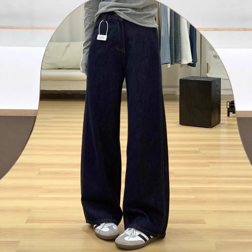

Pant Women Denim Jeans Vintage Wide Leg Long Pants High Waist Straight Trousers Y2k Streetwear Elegant Splice Work Plain 2026