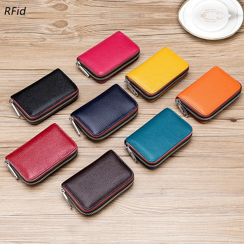 New Fashion Women's Card Bag Genuine Leather Men Credit Holder Rfid Wallet Female Change Organizer Small Purse Zipper Wallets