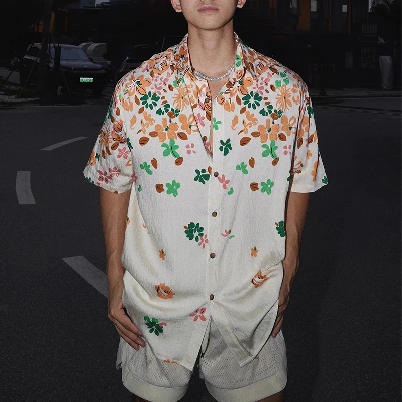 INCERUN الرجال قميص الأزهار الطباعة التلبيب قصيرة الأكمام زر الرجال الملابس الصيف عطلة الشارع الشهير عادية قمصان هاواي الرجال