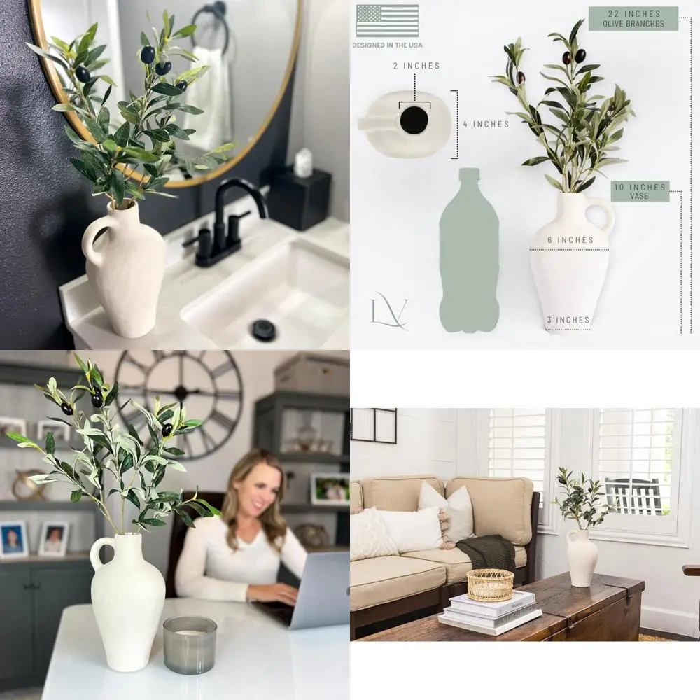 

Элегантная 10-текстурированная керамическая ваза с 22 оливковыми ветвями, белая средняя ваза Искусственные топиарии для минимализма для дома и офиса D