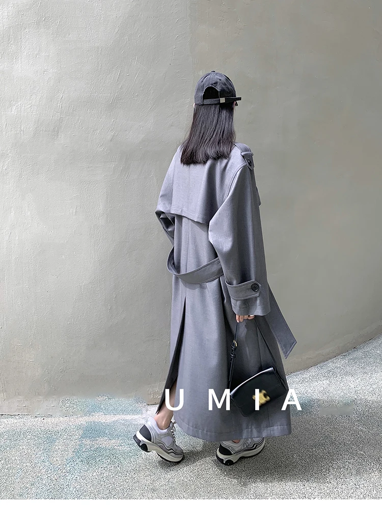 Lautaro Spring Autumn Oversized Khaki Long Grey Trench Coat for Women Double Breasted Loose Casual Korean Fashion Overcoat 2024 30 Sba47354ff6a54d548d681d0cbd92744dy