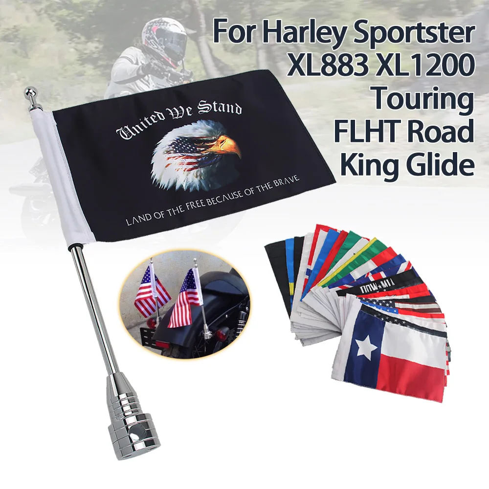 

For Harley Sportster XL883 1200 48 72 Touring FLHT Road King Glide Motorcycle Flag Rear Mount Luggage Rack Fender Side Pole