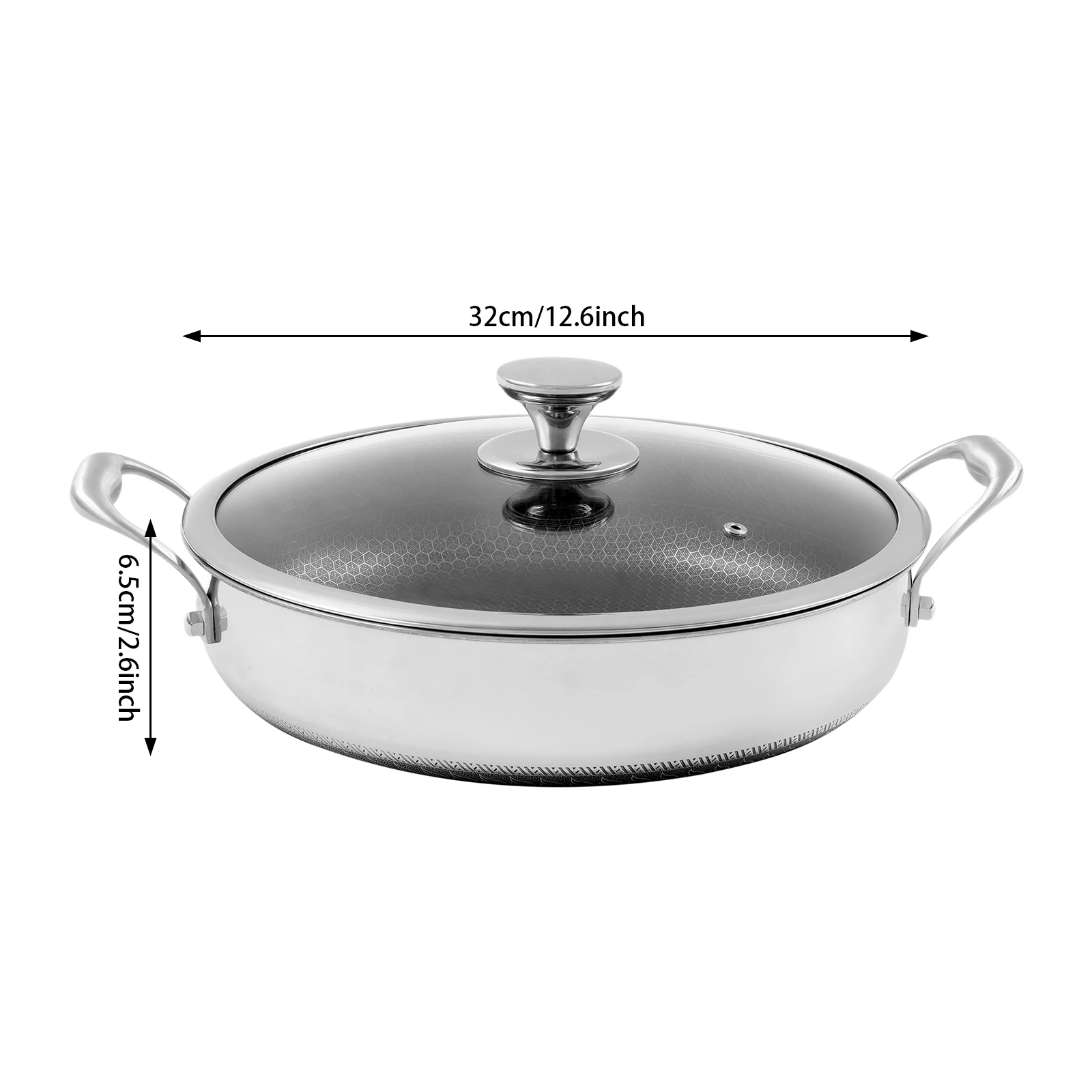 

12.6*2.6 in Black& Silver Frying Pan with 2 Handle, Flat-Bottomed Frying Pan, Kitchen Flat-Bottomed Frying Pan for Hotels, Cafes