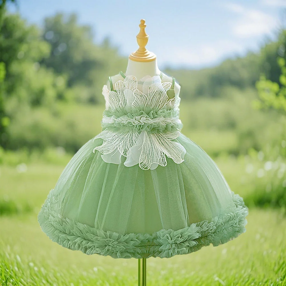 

Baby Girl Green Flower Dress Flower Dress Light Green Suitable for Beach Vacation Birthday Party Anniversary Baby Dress