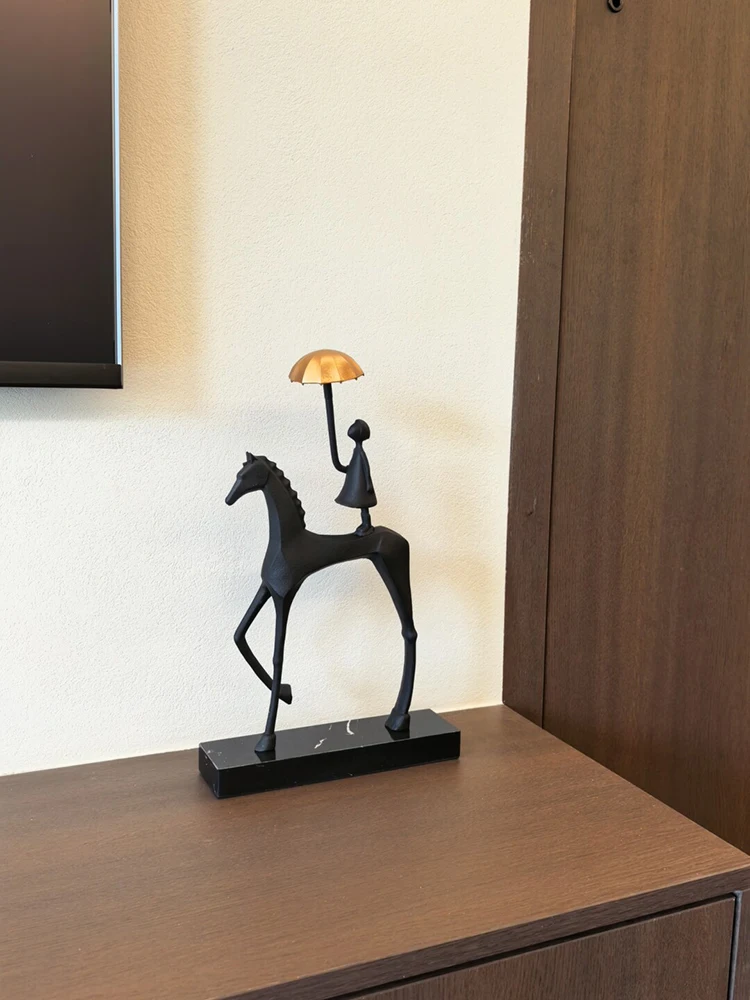 Nordic Horseback Girl Art Statuette Ornament Metal Living Room Entrance Wine Cabinet TV Cabinets Office Desktop Decoration Gift
