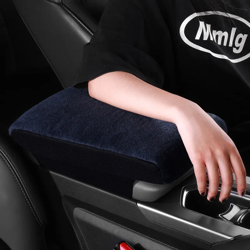 Car Wool Center Armrest Box Pad, Height-Increasing Mat, Universal Plush Elbow Rest with Winter Memory Foam, In-Car Armrest Cover