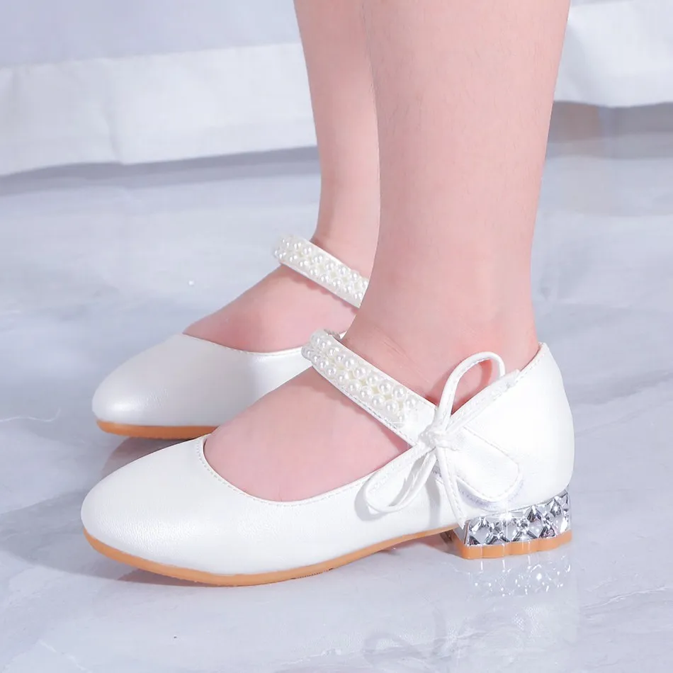 Girls Aurora Shoes Children Summer School Glitter Ballerina Flats Kids Princess Wedding Leather Pumps Birthday Pearl Sandals