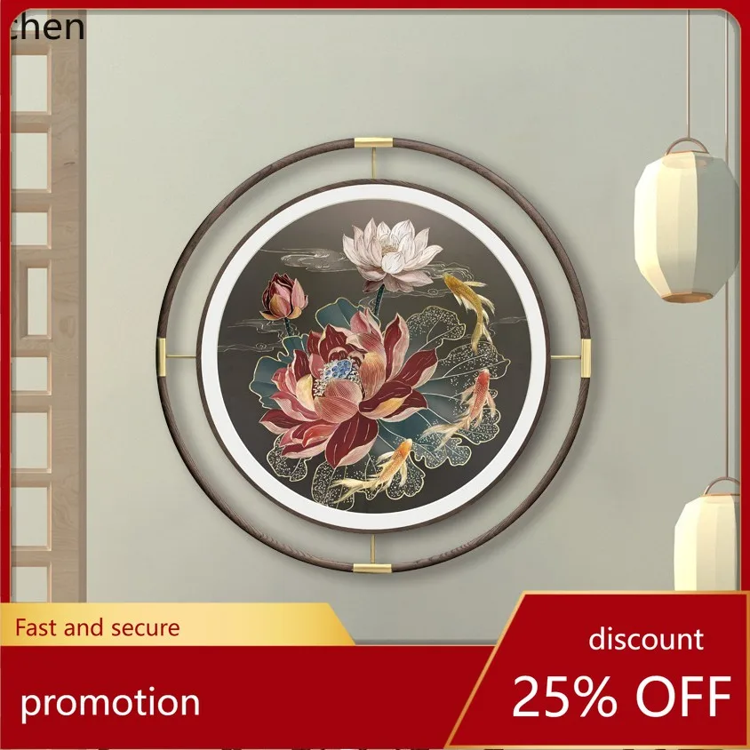 Zml double frame round frame living room corridor hanging painting new chinoiserie copper sculpture painting