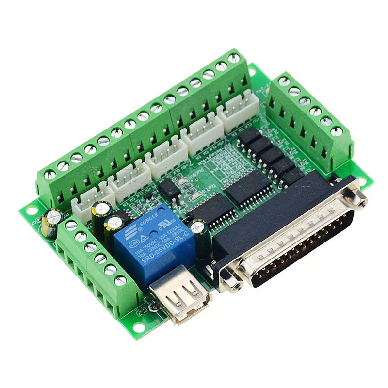 5 Axis CNC Interface Adapter Breakout Board for Stepper Motor Driver Mach3 +USB Cable LPT Cable step motor